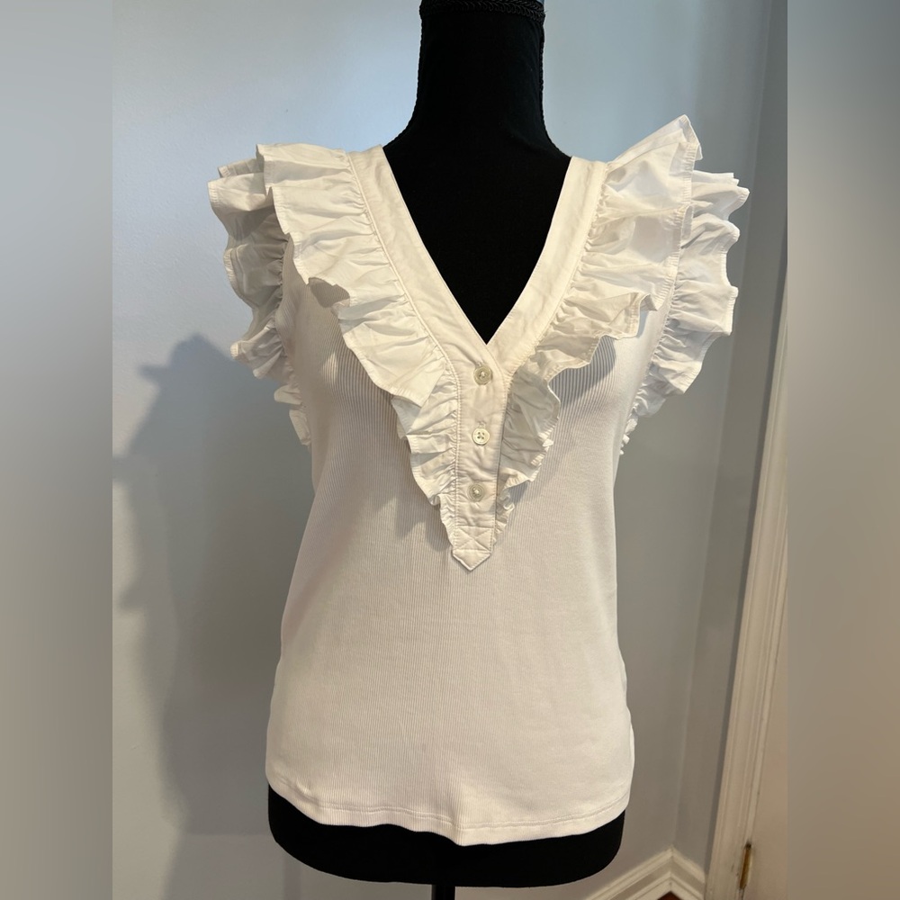 Veronica Beard Adrianna Top White Pima cotton ❤️‍🔥Med - Picture 7 of 16